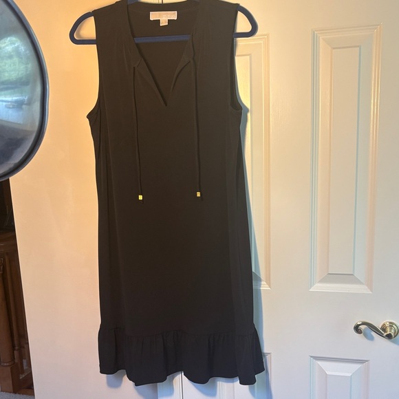 Michael Kors Black Sleeveless Mini Dress with Ruffled-Hem - L - Picture 1 of 5
